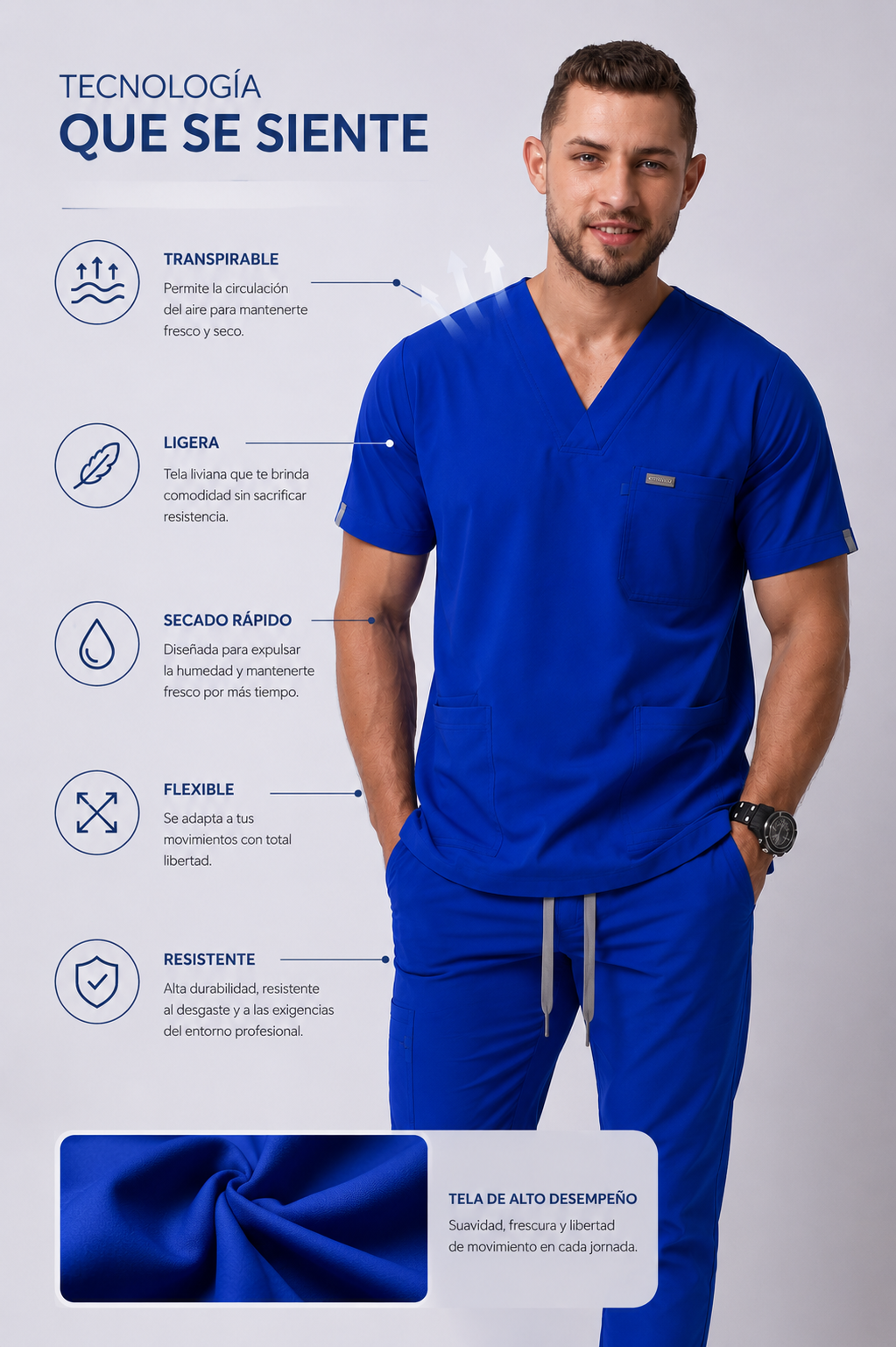 Uniforme Médico COUS Van Gogh Azul Rey Hombre